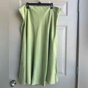 Caren Sport Linen Blend Flowy Midi Skirt 3X Light Sage Green